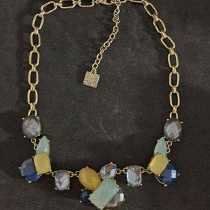 Anne Klein Gold Tone Multi Colored Stone Clusters Statement Necklace 16" - 20"